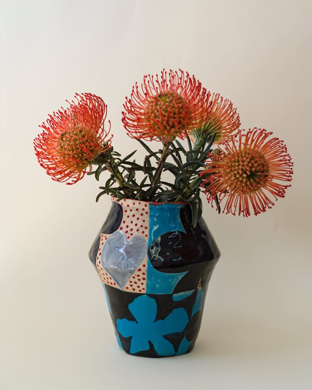 Handmade ceramic vase with flowers by Anna Bestuzheva