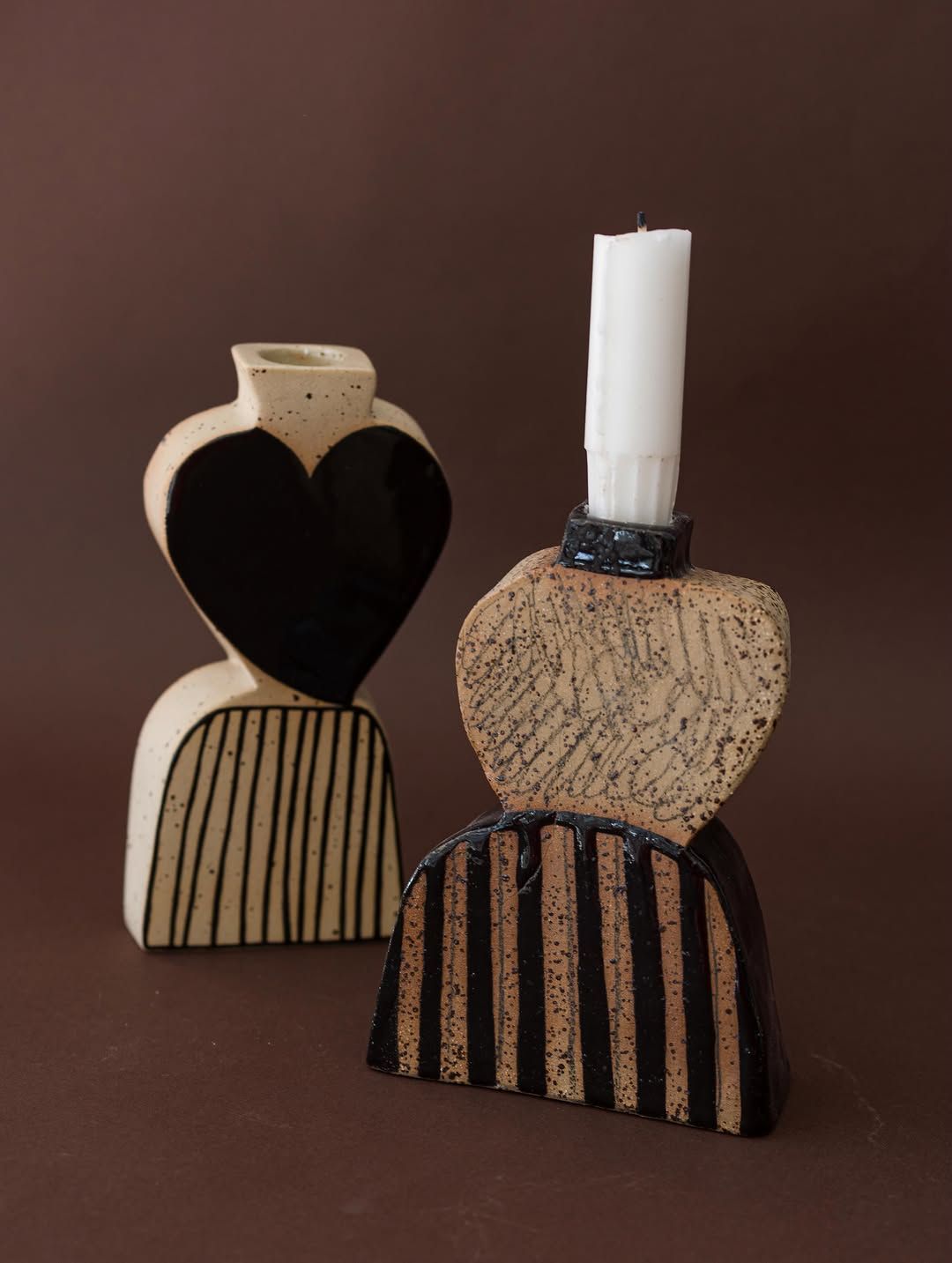 Heart & Cat Candle Holders — handmade ceramic, Ceramic Pot Station