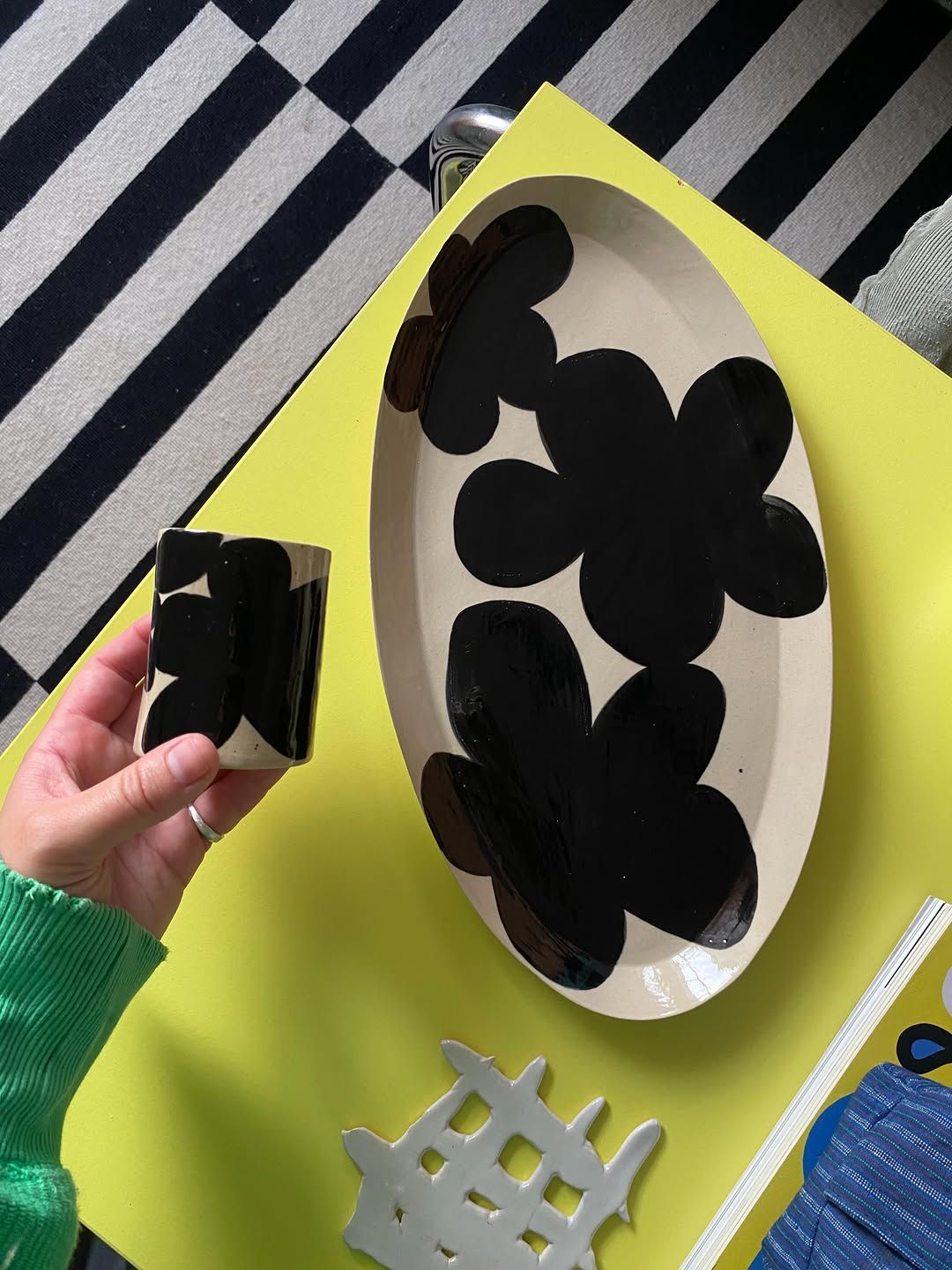 Bold Black Flower — handmade ceramic, Ceramic Pot Station