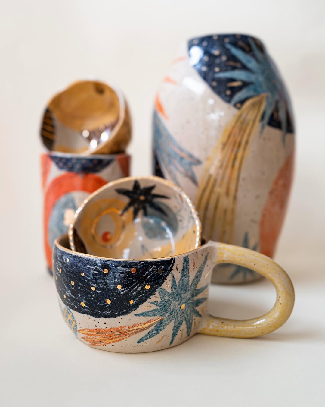 Striped Gold-Fleck Vases — handmade ceramic, Ceramic Pot Station