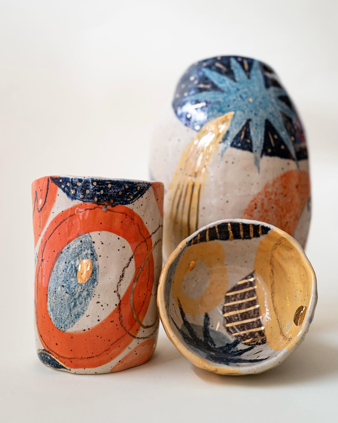 Striped Gold-Fleck Vases — handmade ceramic, Ceramic Pot Station