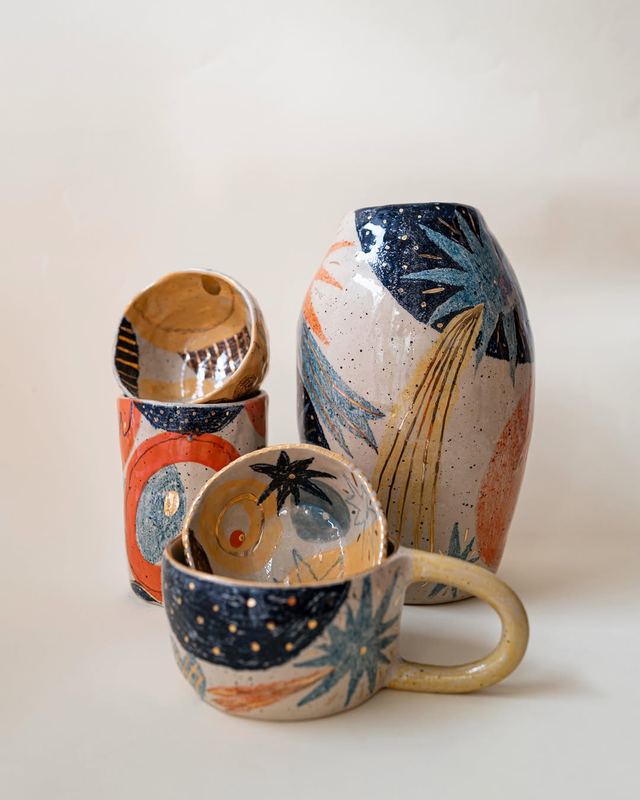 Striped Gold-Fleck Vases — handmade ceramic by Anna Bestuzheva